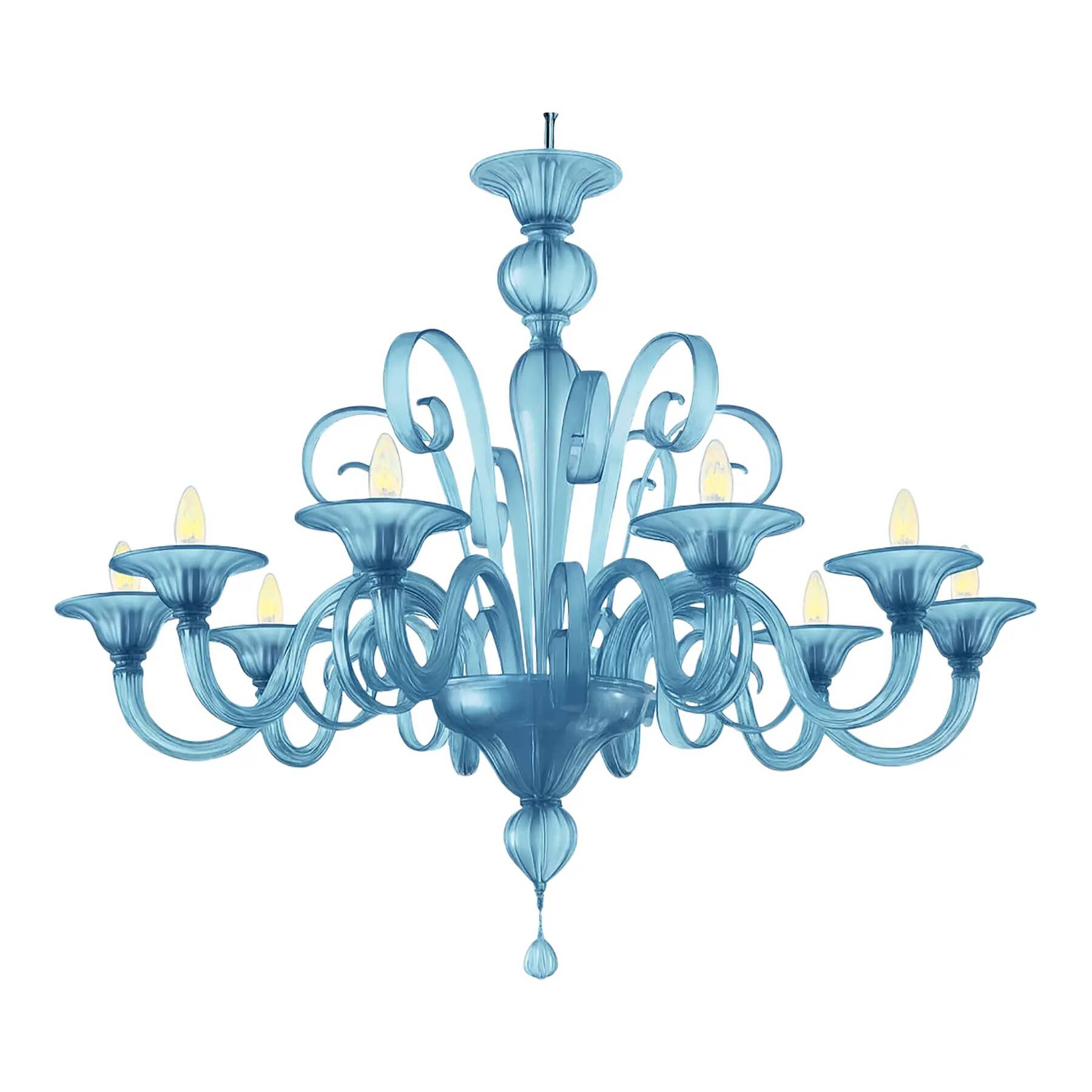 Contemporary Venetian Blue Satin Murano Glass Chandelier with 8 Arms