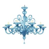 Contemporary Venetian Blue Satin Murano Glass Chandelier with 8 Arms