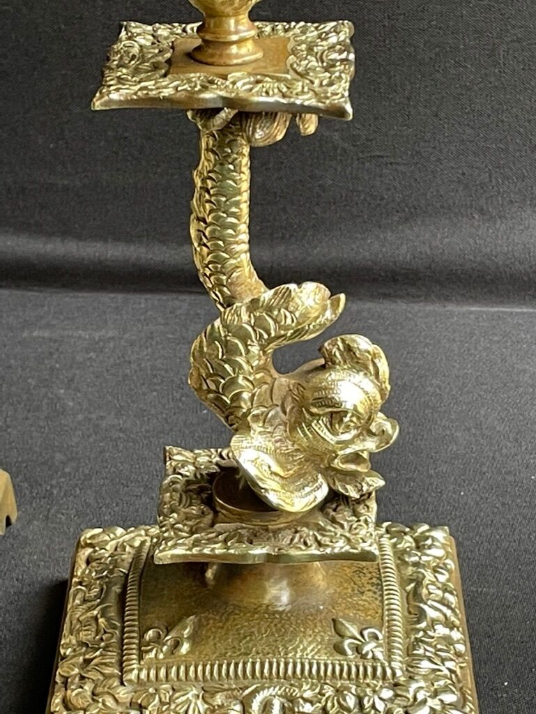 Pair of Napoleon III candle holders - Louis XIV style - Bronze (gilded)