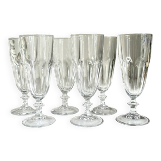 6 flûtes en verre ciselé, vers 1950