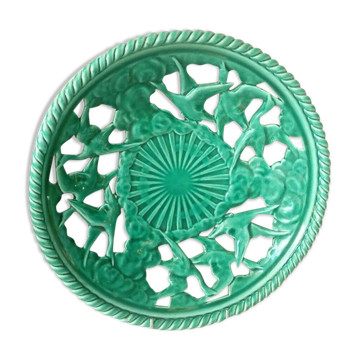 Twisted and pierced ceramic fruit bowl with a duck motif from the 1950s.