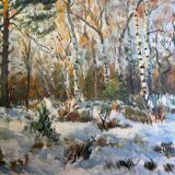 Antique painting, landscape under the snow, signed Fallet 1967