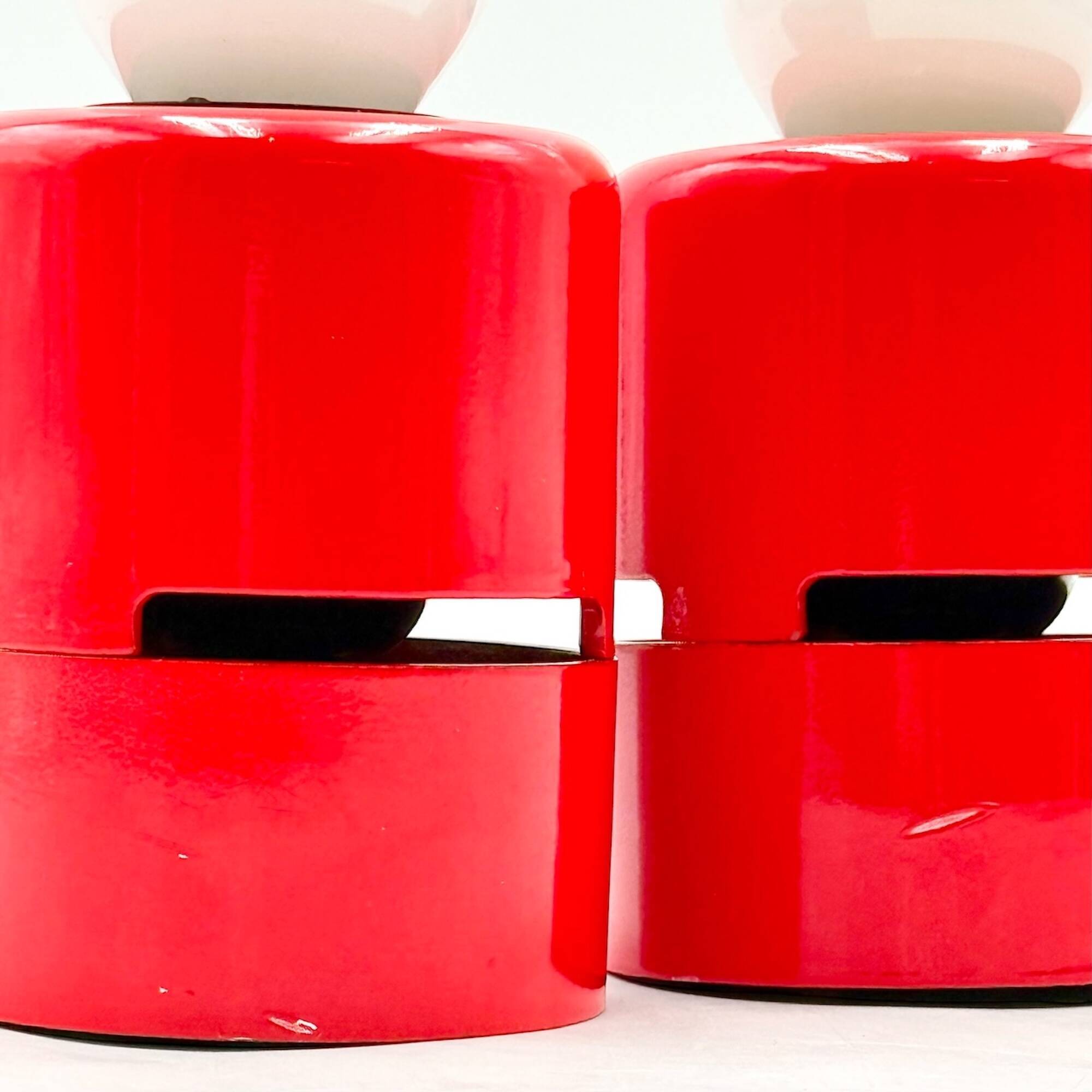 Pair of Red Stilnovo Wall or Ceiling Lamps as New, 1980s Italian Design
