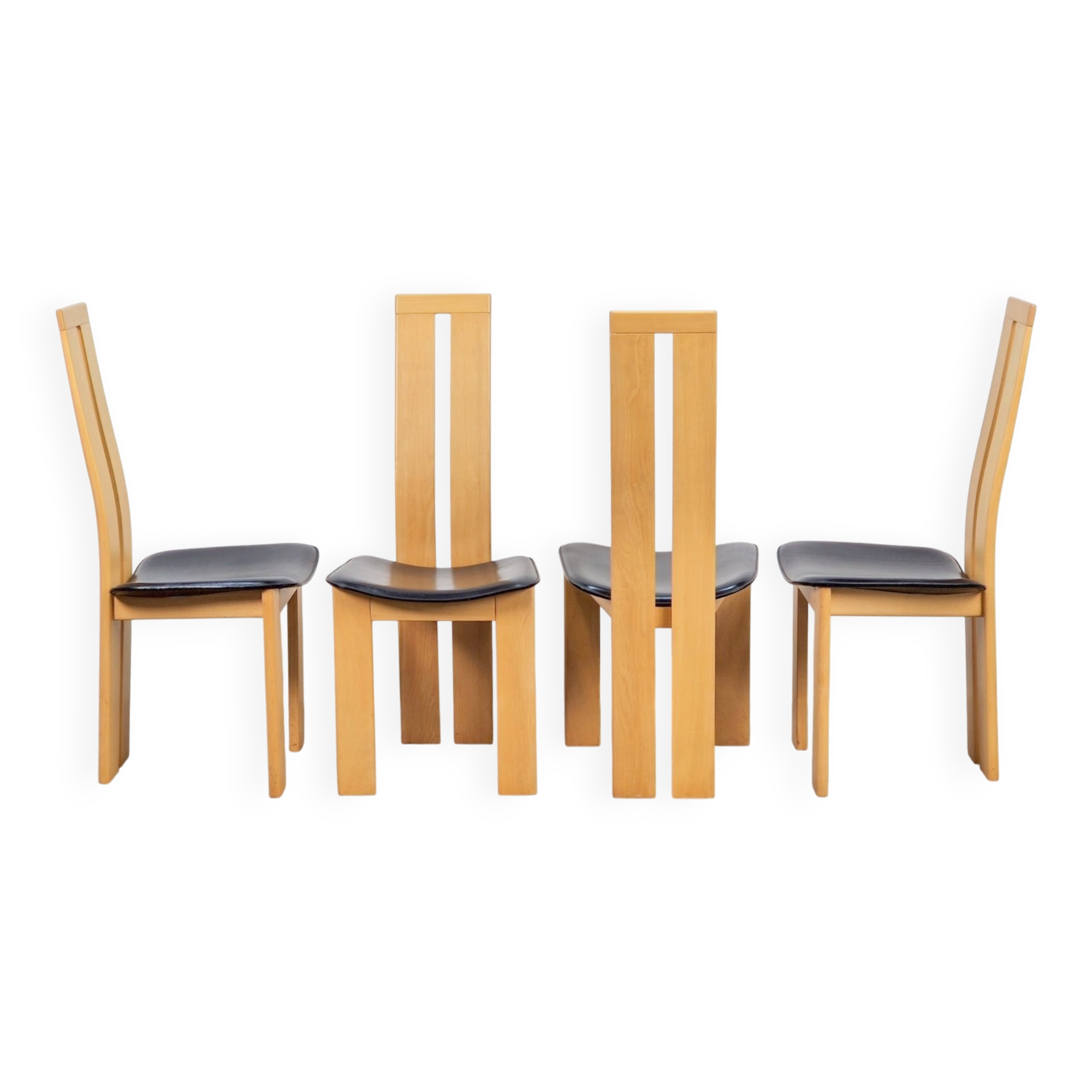 Vintage Beech and Leather Dining Chairs by Pietro Costantini for Ello, 1970s, Set of 4