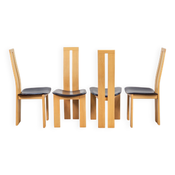 Vintage Beech and Leather Dining Chairs by Pietro Costantini for Ello, 1970s, Set of 4