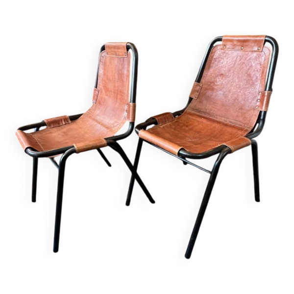 Paire de Chaises en Métal et Cuir, d’après Charlotte Perriand pour les Arcs, époque vers 1960