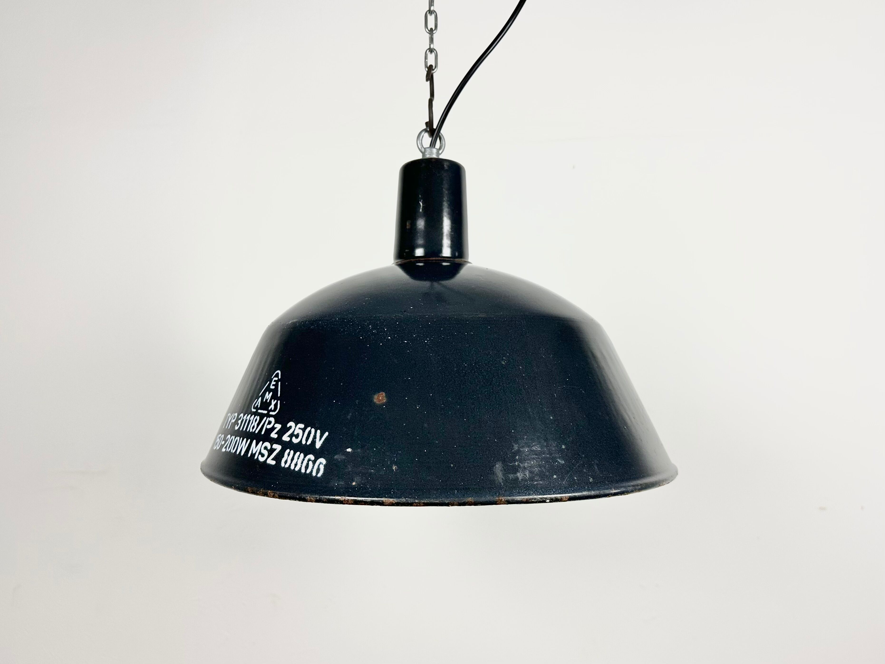 Industrial dark blue enamel pendant lamp from emax, 1960s