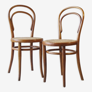 Lot de 2 chaises N°14 1/2 par Thonet 1900 cannées très bistrot