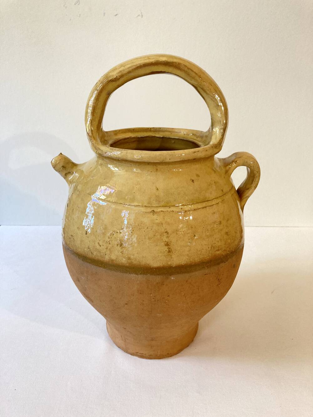 Antique Provençal jug / goat, in yellow glazed terracotta