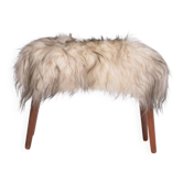 Tabouret moderne danois du milieu du siècle rembourré en peau de mouton blanc et noir