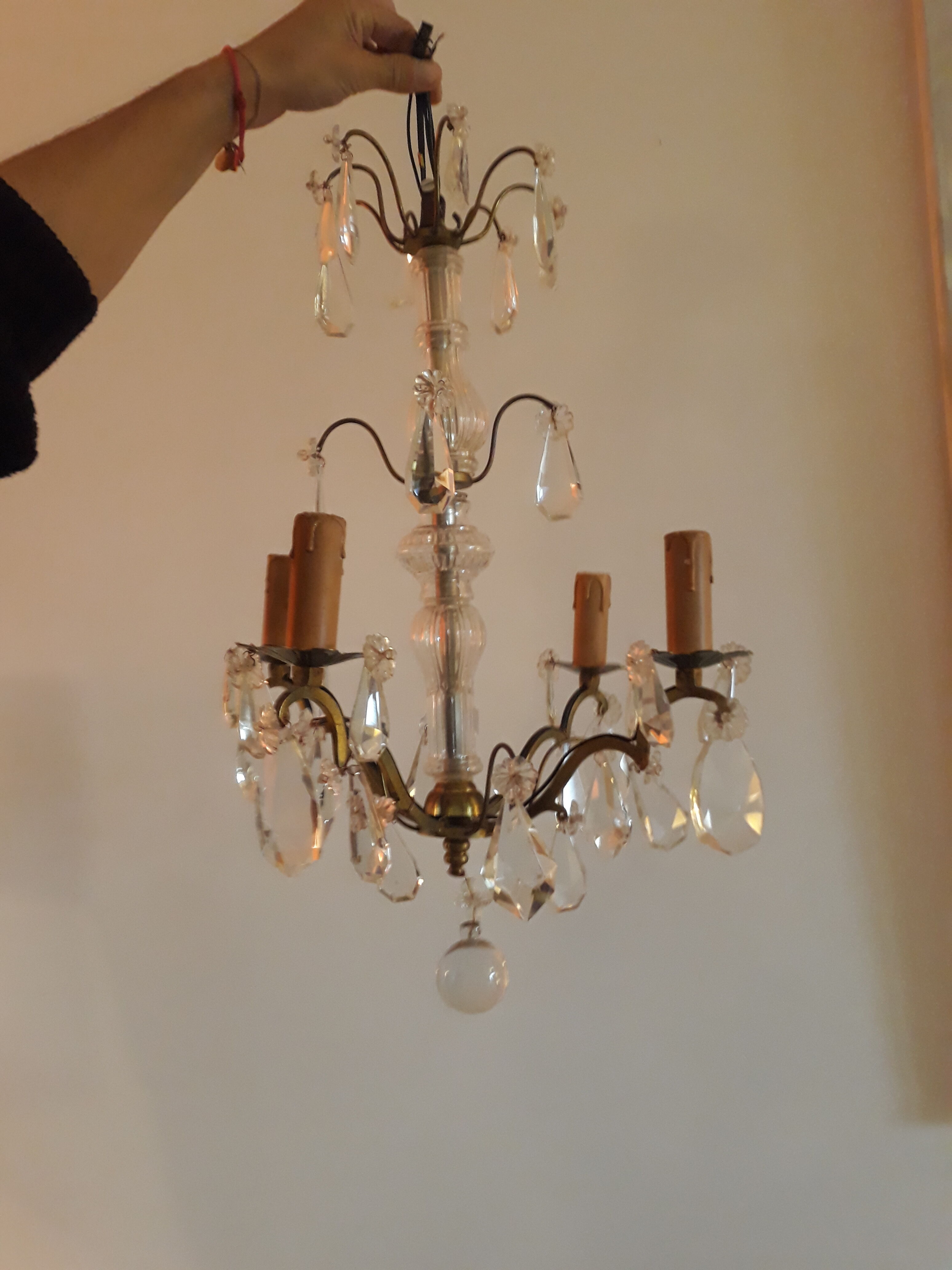 Ancient chandelier with stamps and brass 4 fires