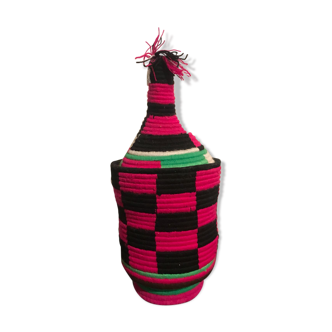 Panier Berbère en laine et raphia noir et rouge