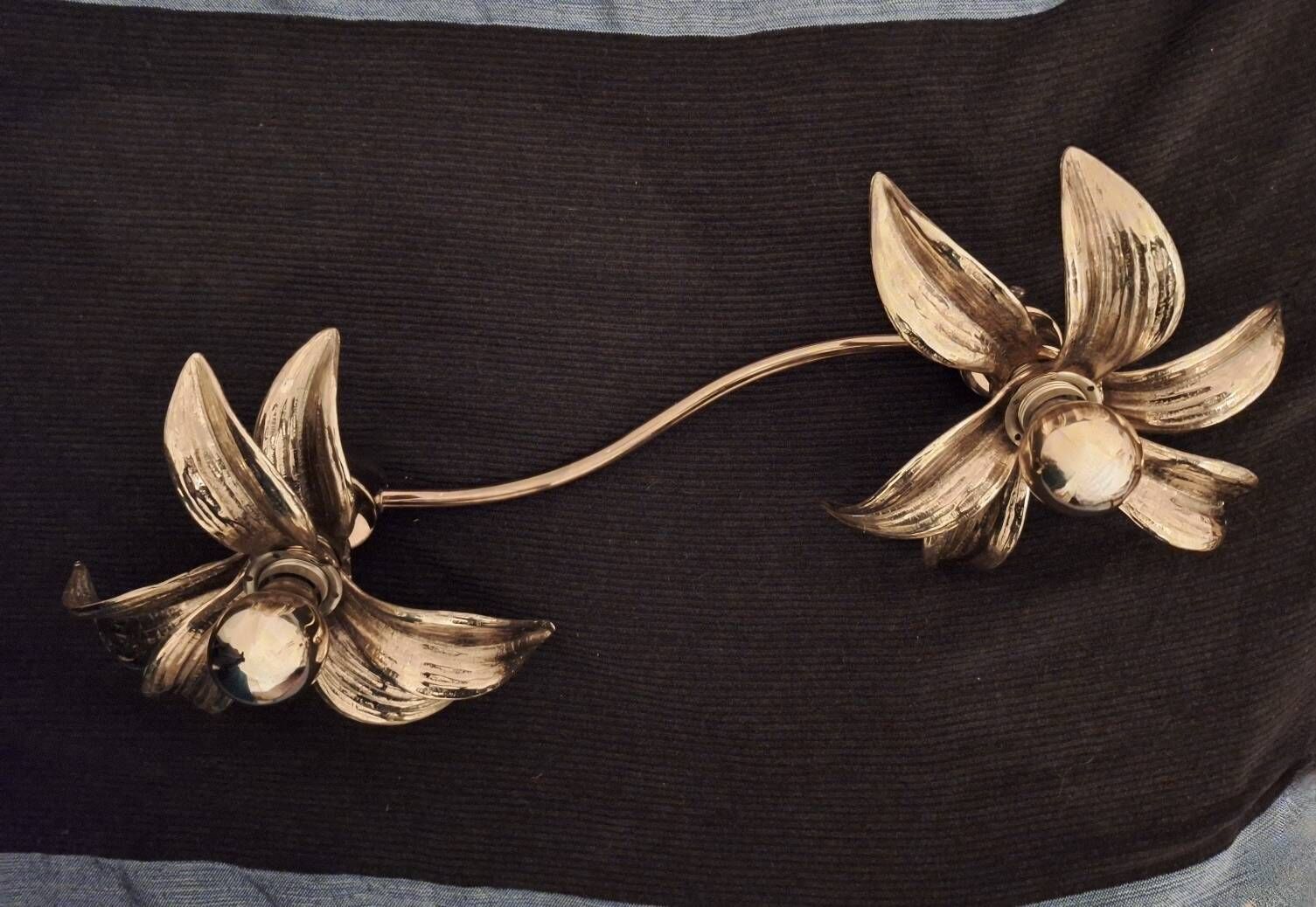 Brass organically shaped double ceiling or wall lights, 1970s