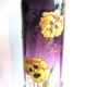 Vase émaillé legras 6 pensées multicolores, verre violet dégradé incolore.