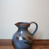 Carafe en grès émaillé bleu vintage signée
