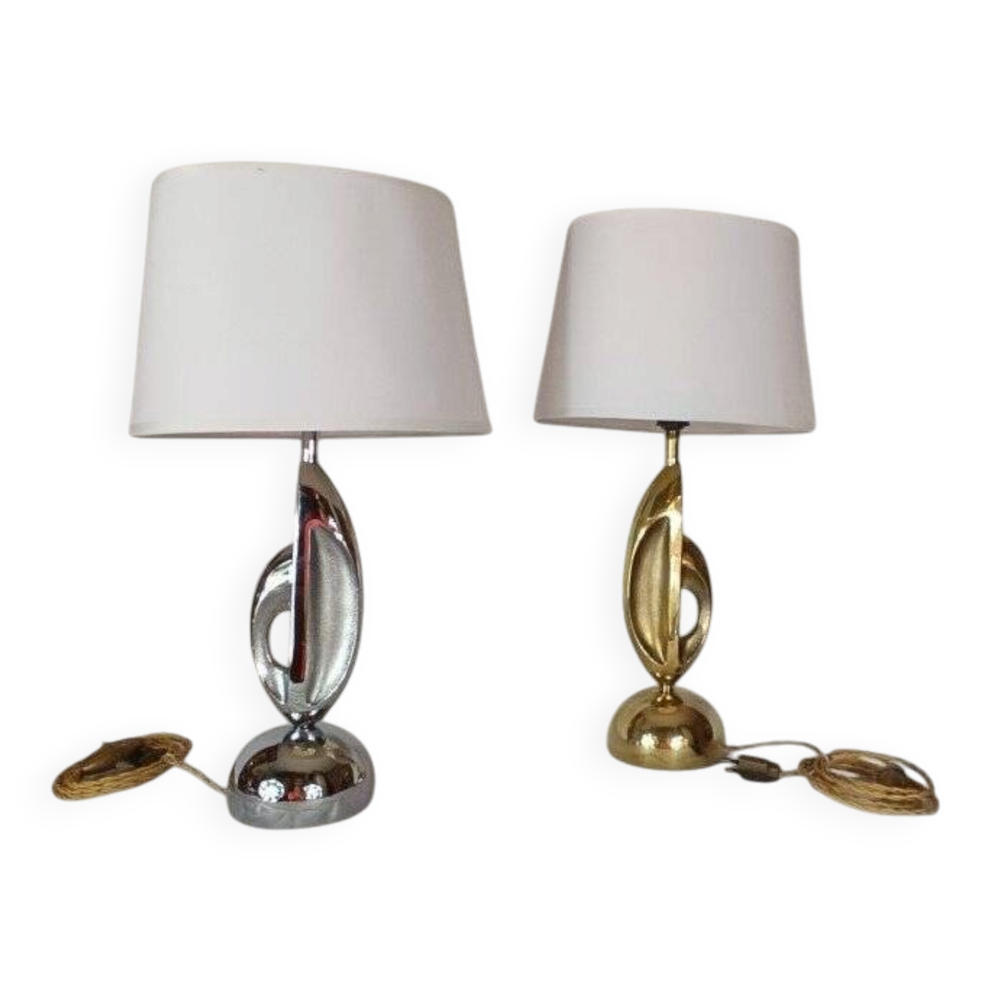 Pair of "Space Age" Table Lamps in Copper and Chrome, 1970s.