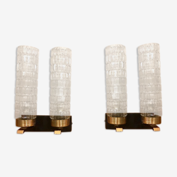 Pair of double glass wall light