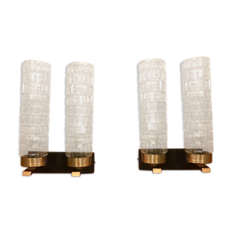 Pair of double glass wall light