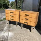 Pair of mid-century blonde lacquered bedside tables with metal legs, 1950s - set of 2