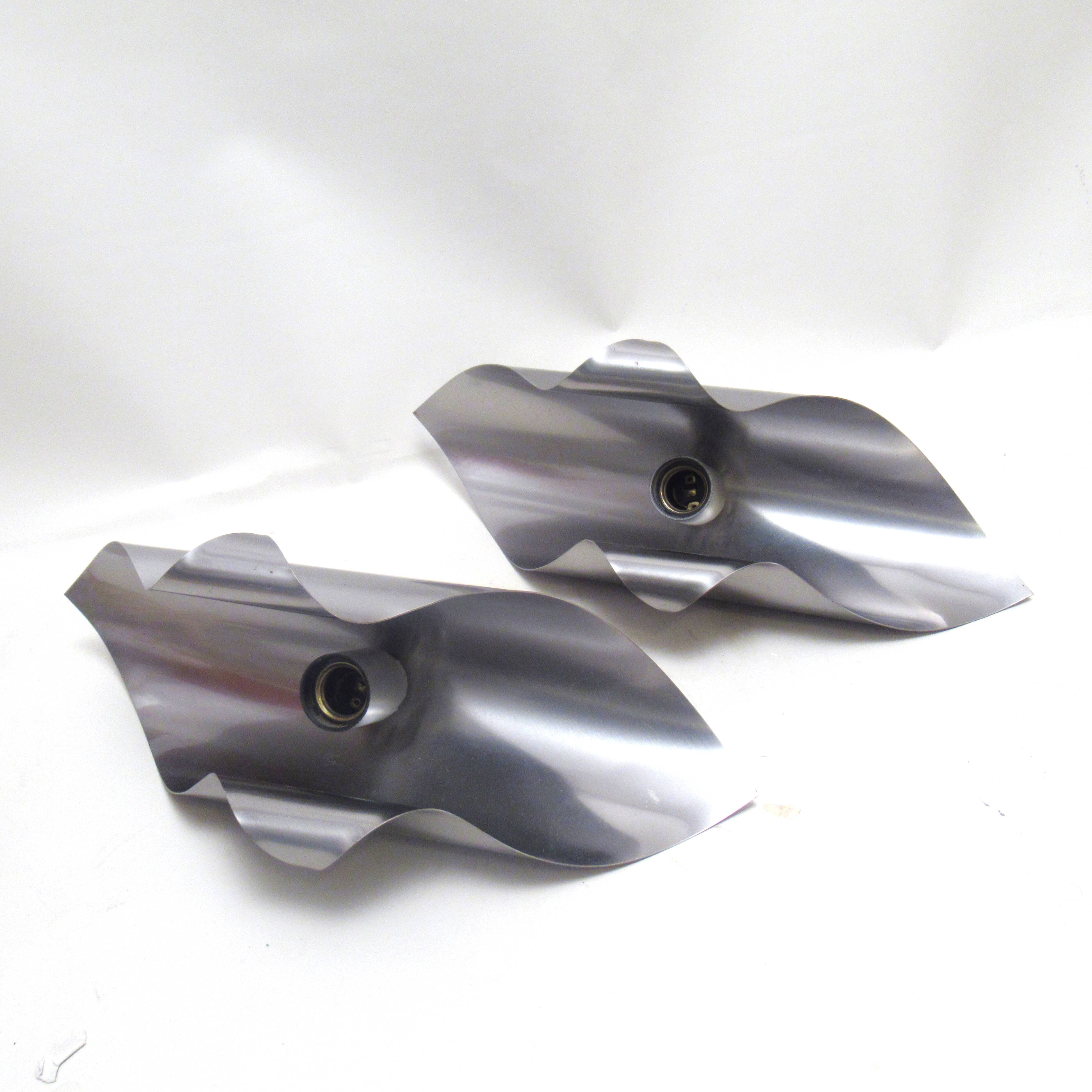 Pair of brushed metal wall lamps 1970
