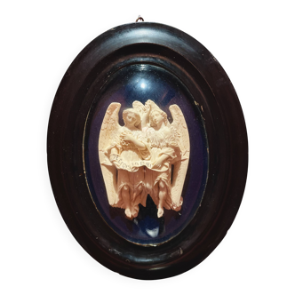 Oval Medallion Frame with 2 sculpted angels, Napoleon III, 19th century