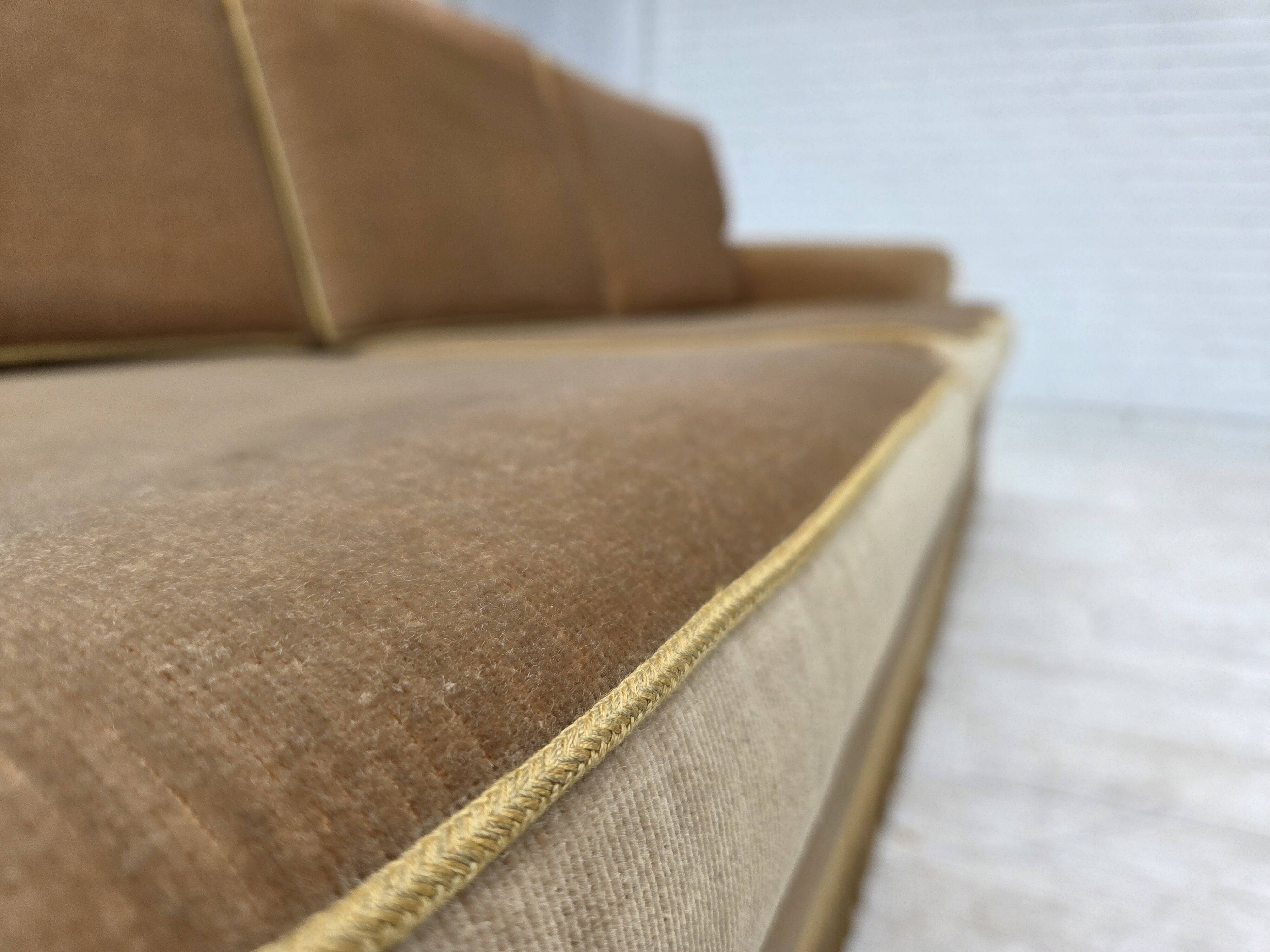 1970s, Danish 2-seater sofa, honey yellow furniture velour.