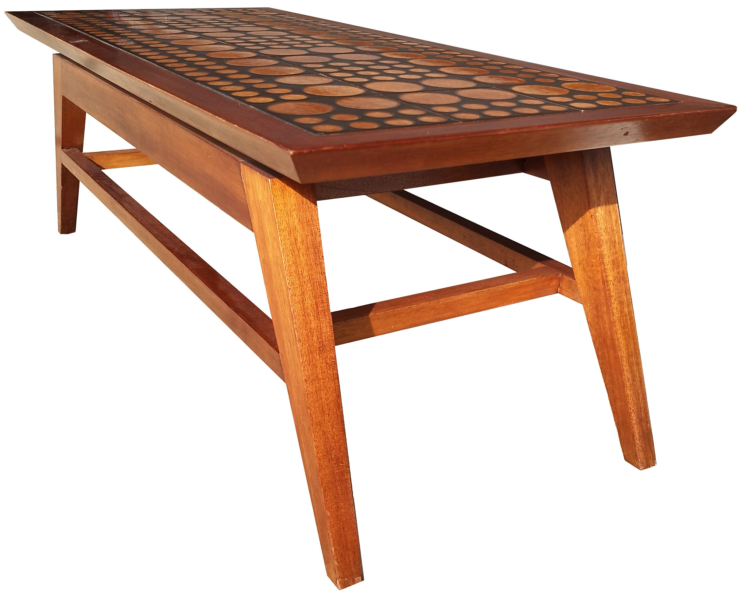 Coffee table in blond mahogany and ceramic tiles, 60s