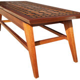 Coffee table in blond mahogany and ceramic tiles, 60s