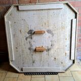 Travertine and brass coffee table