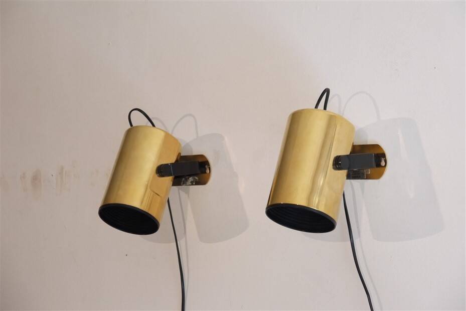 Pair of Scandinavian design wall lights in brass 1970