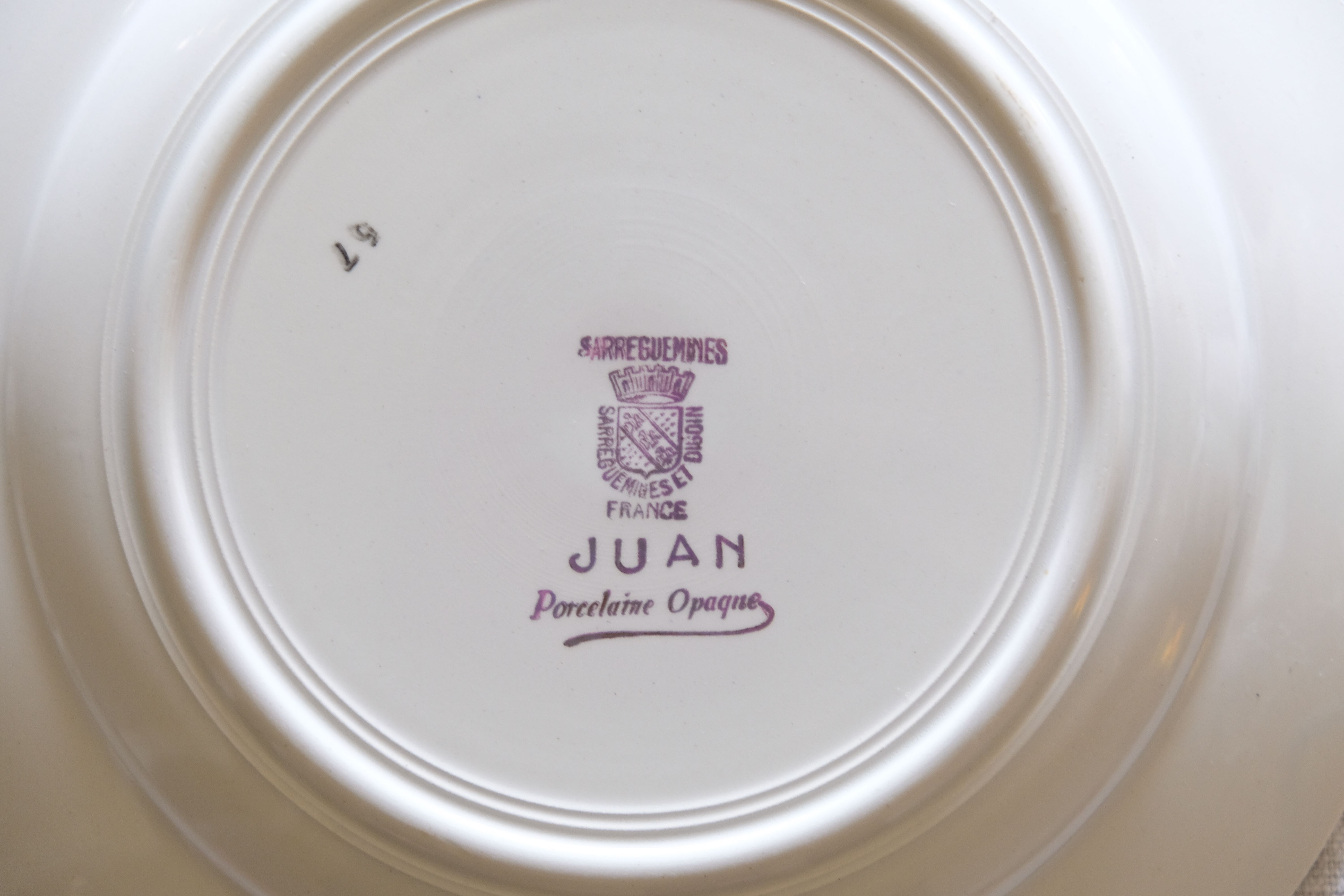 Set of 12 porcelain soup plates collection ''Juan'' Sarreguemine Digoin 1950