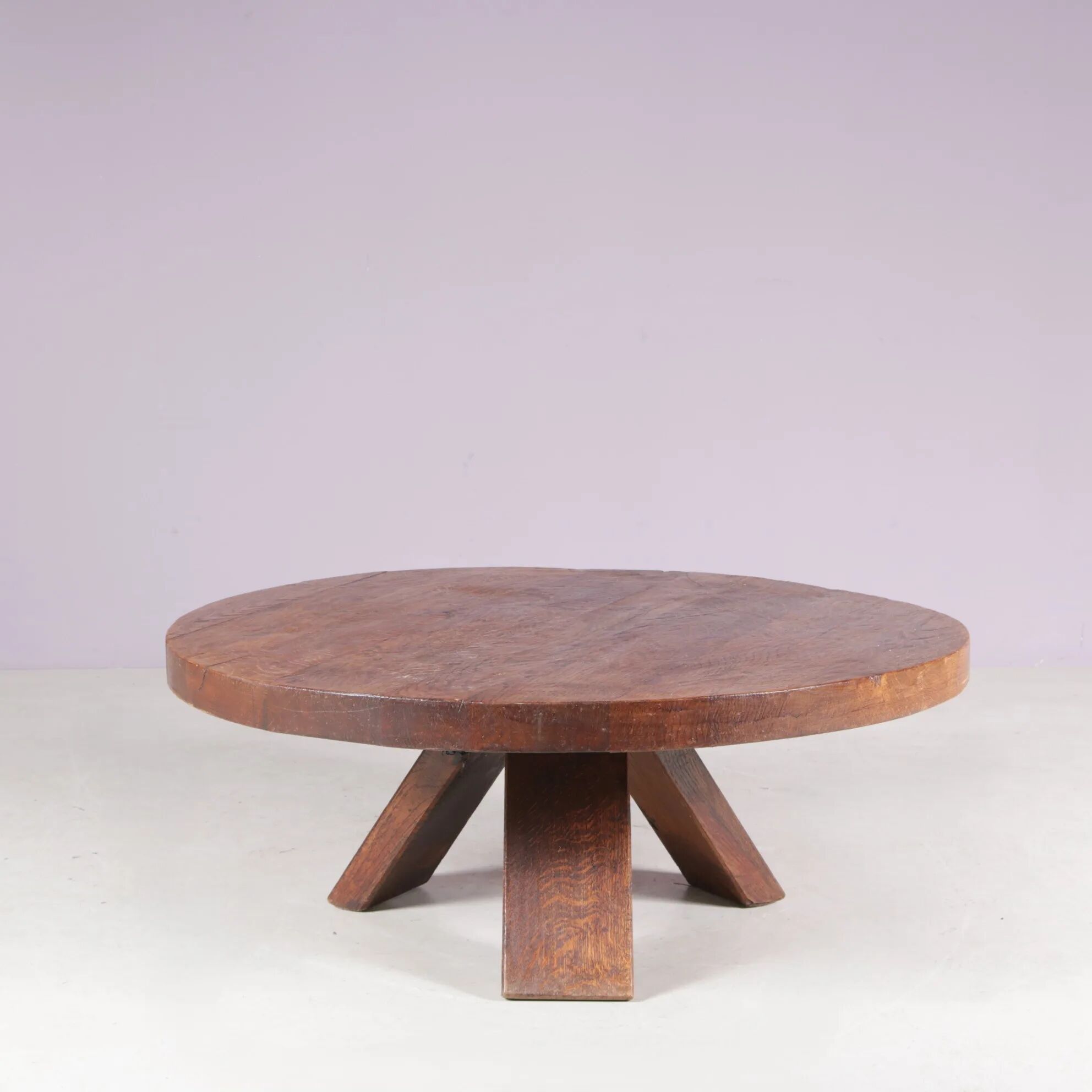 1970s round oak wood brutalist coffee table Netherlands