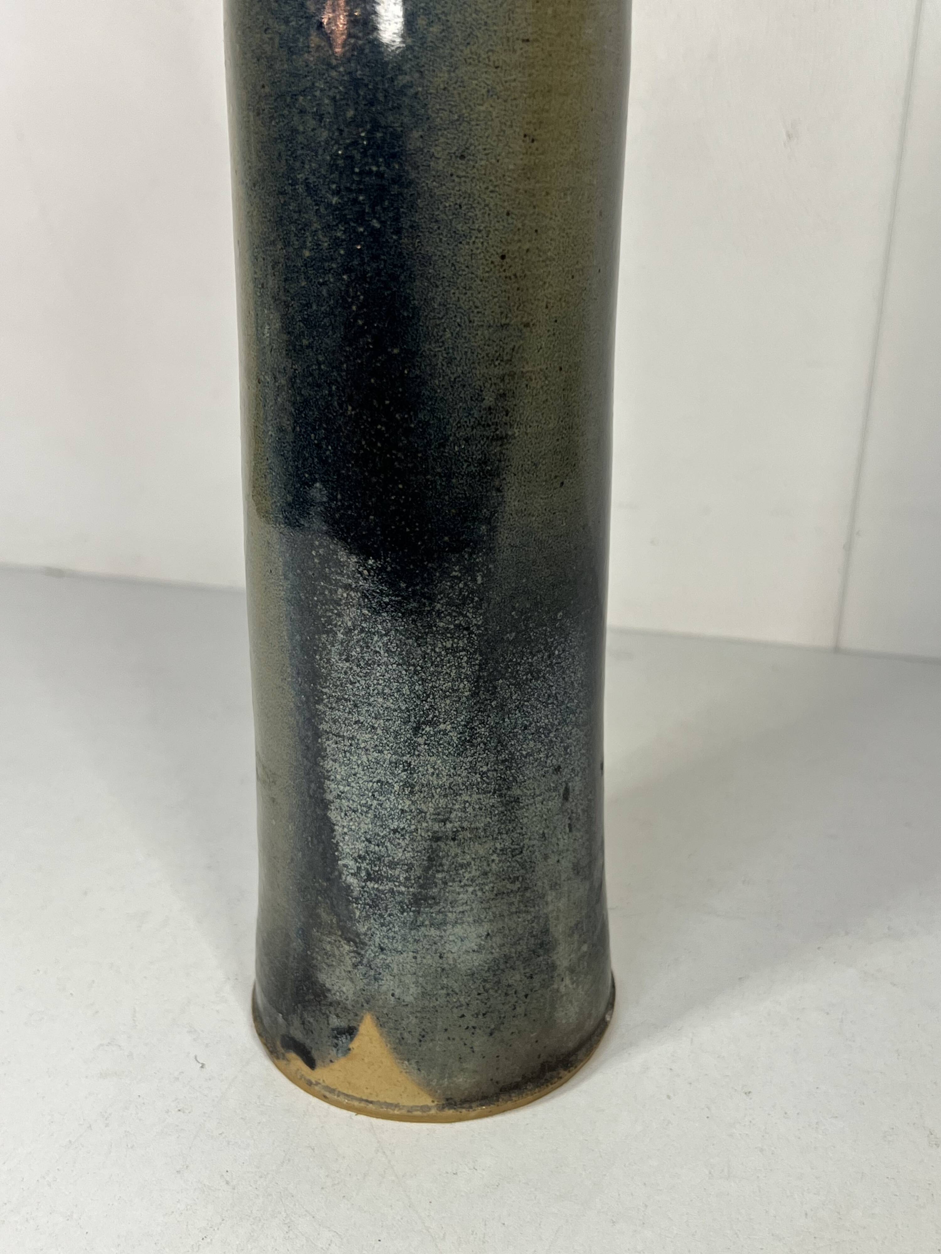 Bottle-shaped vase in glazed stoneware, 20th century design, H: 28cm