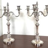 Pair of Louis XVI style silver-plated metal candelabras. Chrysalia house