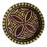 Extra-large enameled copper tray or catchall with ethnic tribal decoration.