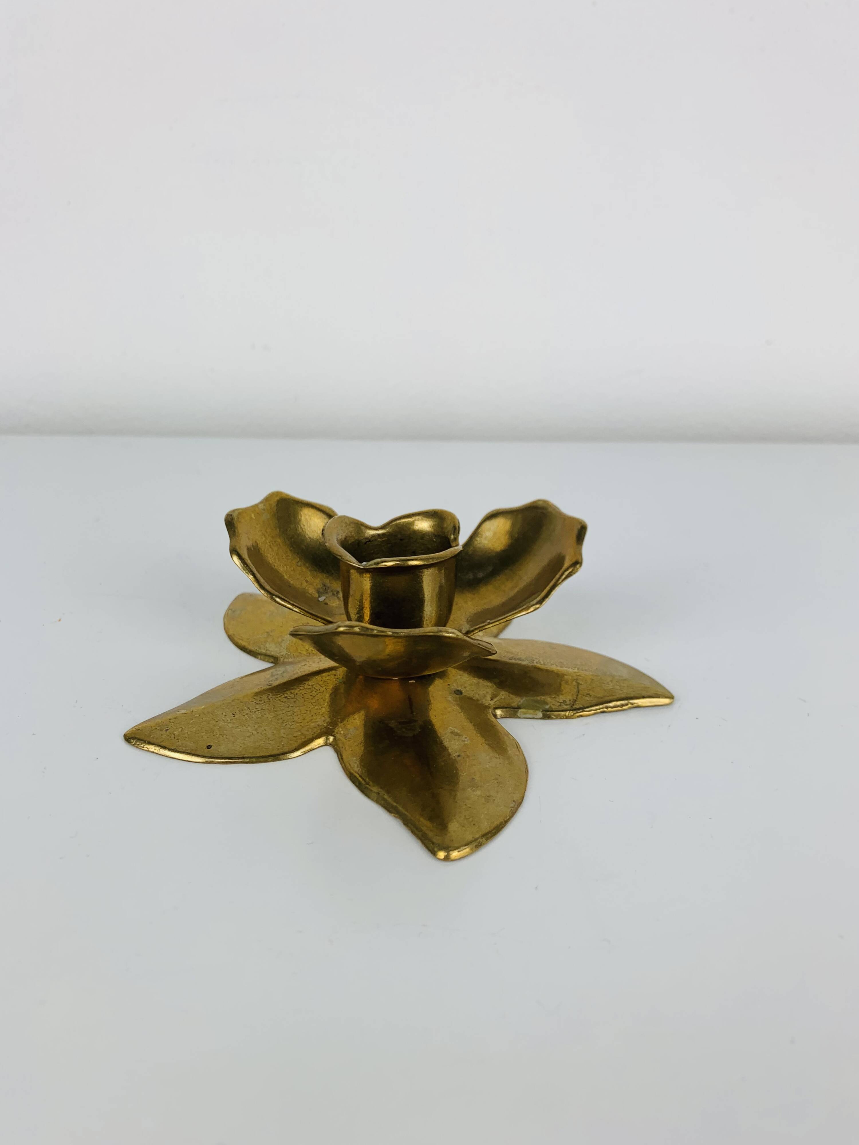 Bougeoir fleur laiton doré vintage