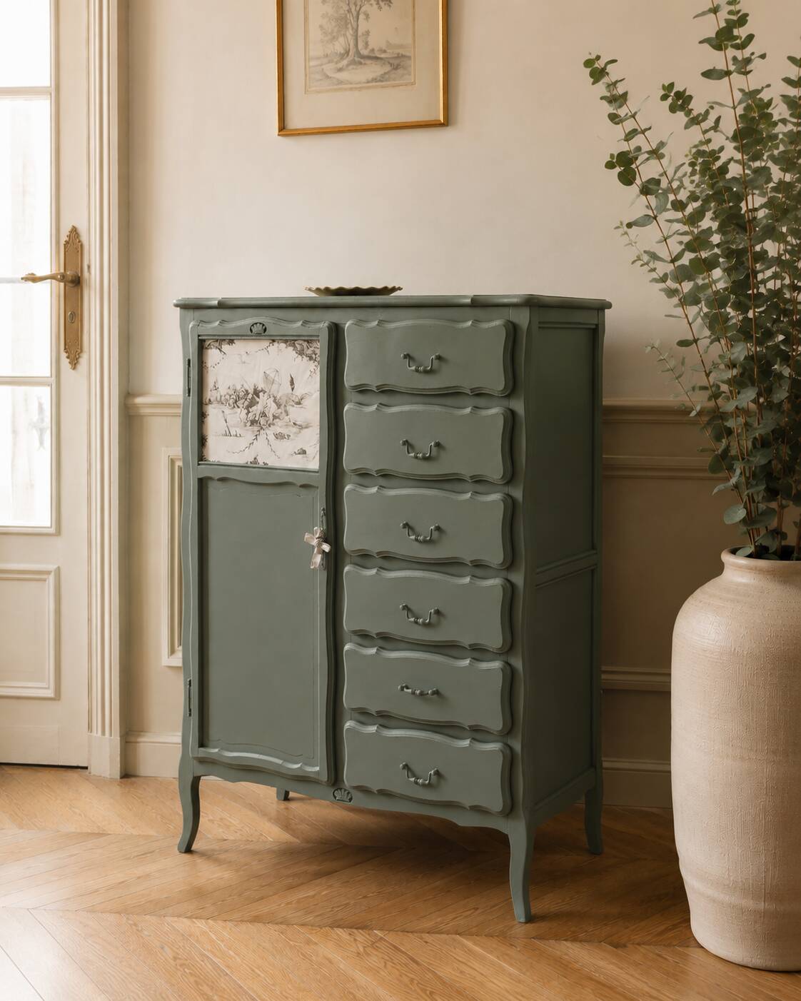 Armoire ancienne Green Smoke – Toile de Jouy .