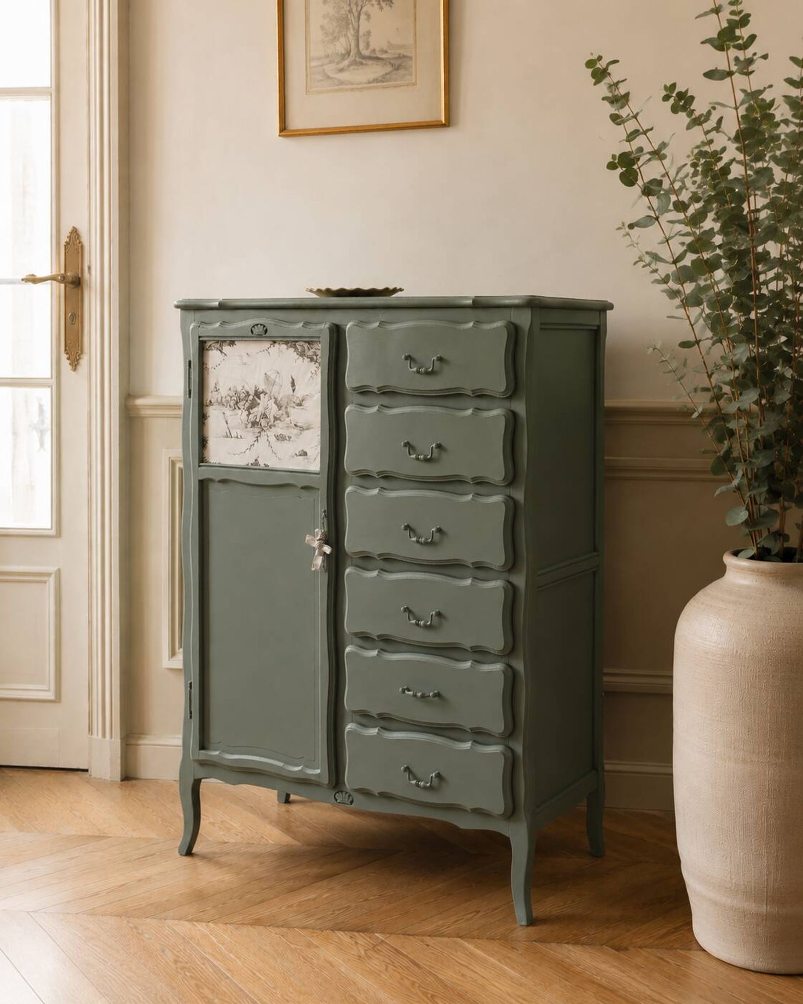 Armoire ancienne Green Smoke – Toile de Jouy .