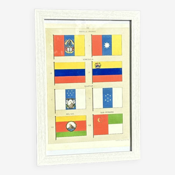 Chromolithographie - encadrée - Fanions et drapeaux de la Marine de Pays d’Amérique du Sud du 19ème