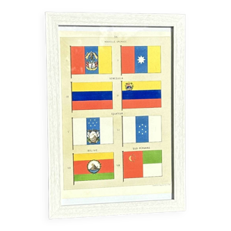 Chromolithograph - framed - Pennants and flags of the Navy of South American countries from the 19th