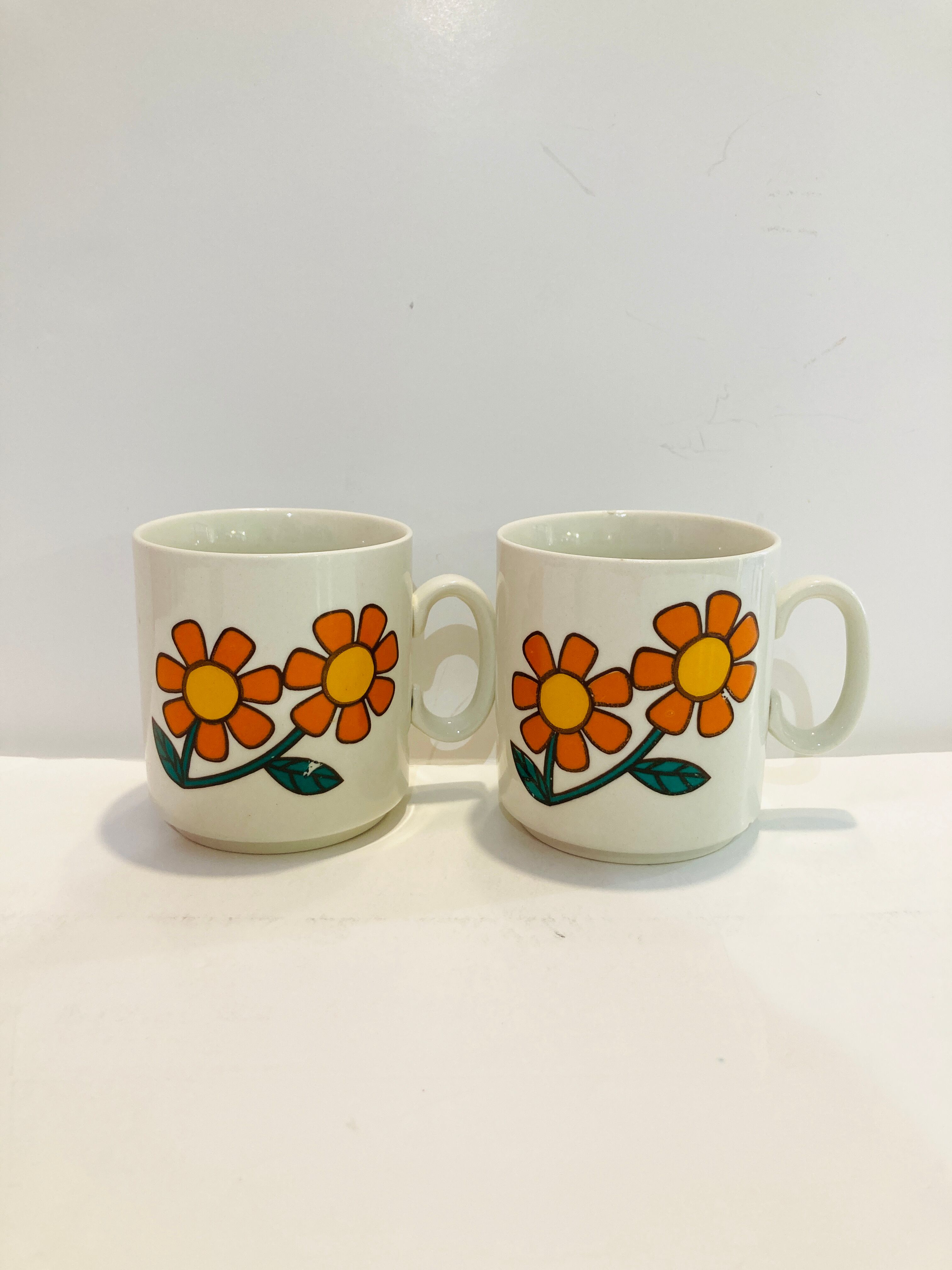 2 cups 70s weismann porzellan italy floral pattern orange