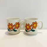 2 cups 70s weismann porzellan italy floral pattern orange