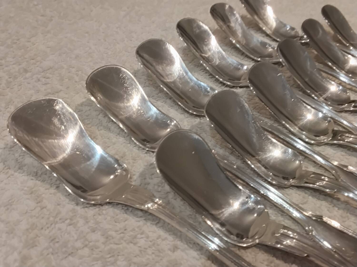 12 silver-plated metal ice cream scoops, Christofle silversmith, Chinon pattern