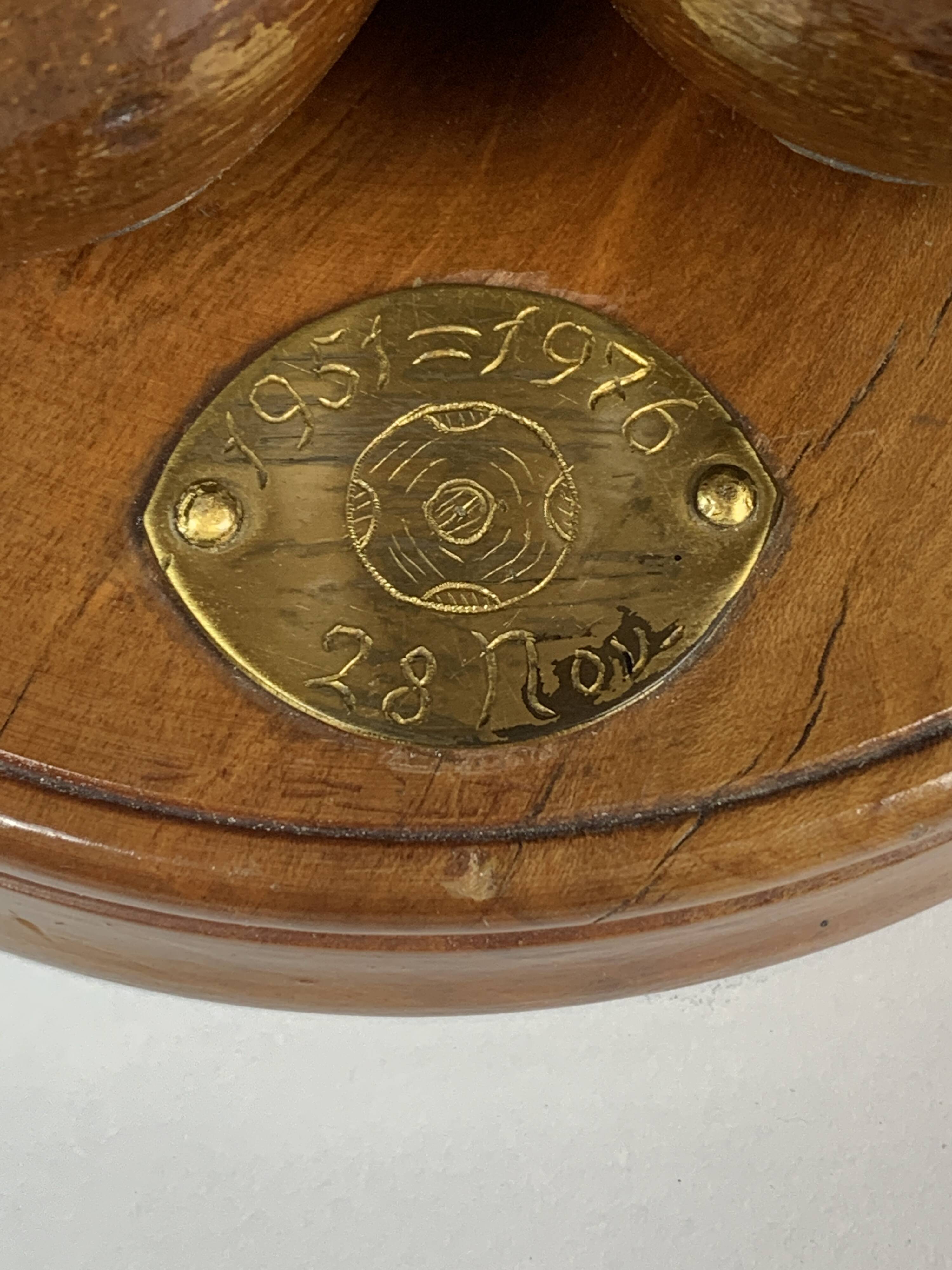 Dutch Handcrafted Commemorative Wooden Sphere Ball Table Lamp, 1976