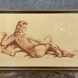 Painting / nude by Mr. Sylvain: red chalk from the Art Deco period signed around 1940