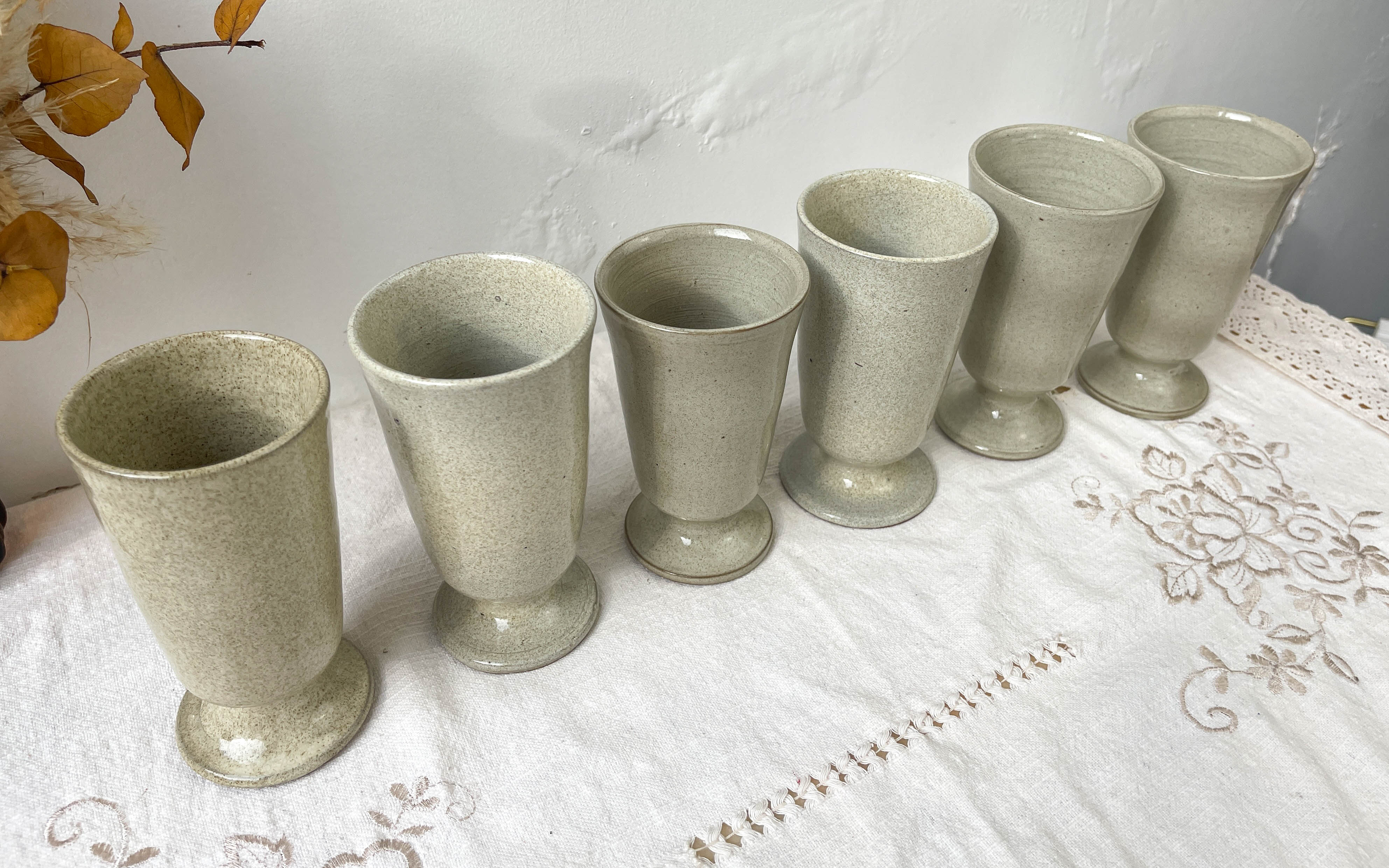 6 mazagrans in vintage speckled stoneware