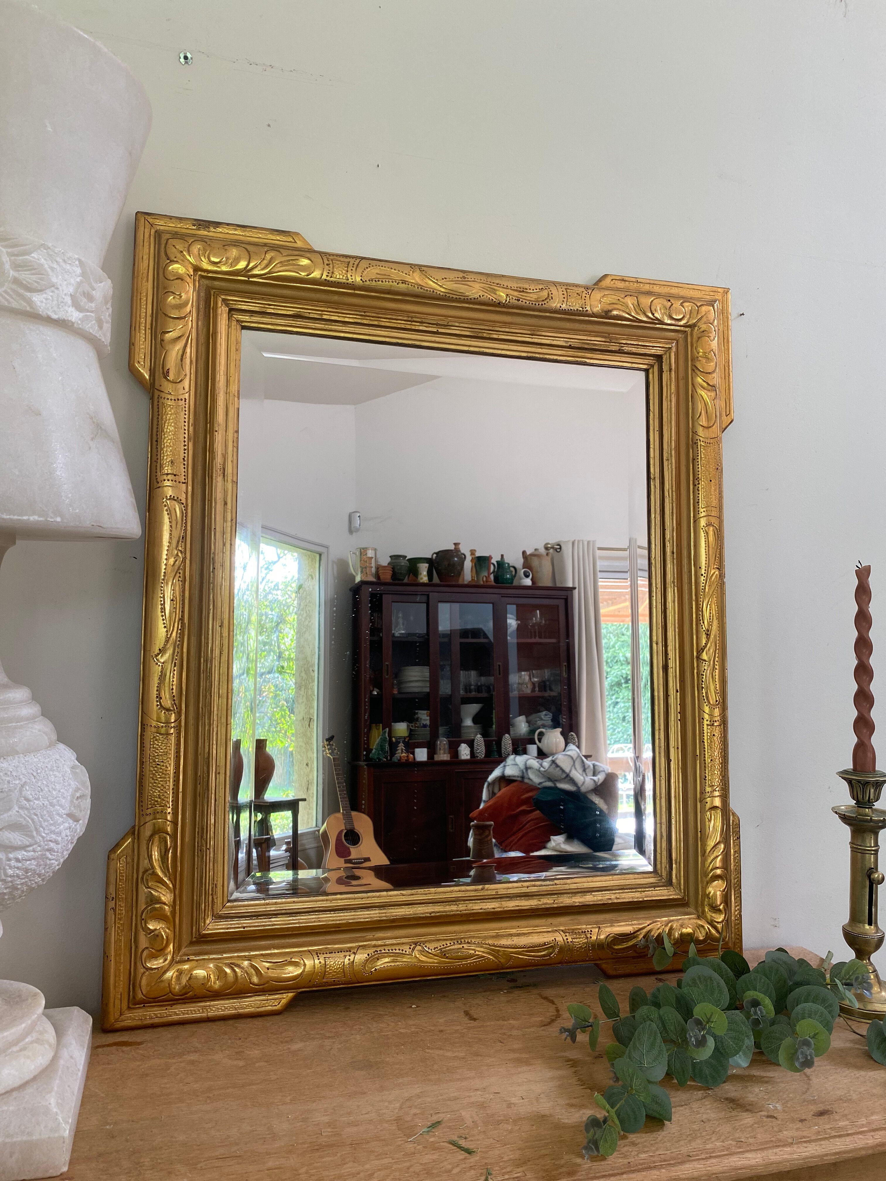 Superb antique bevelled mirror with "ears" – Louis-Philippe style – F