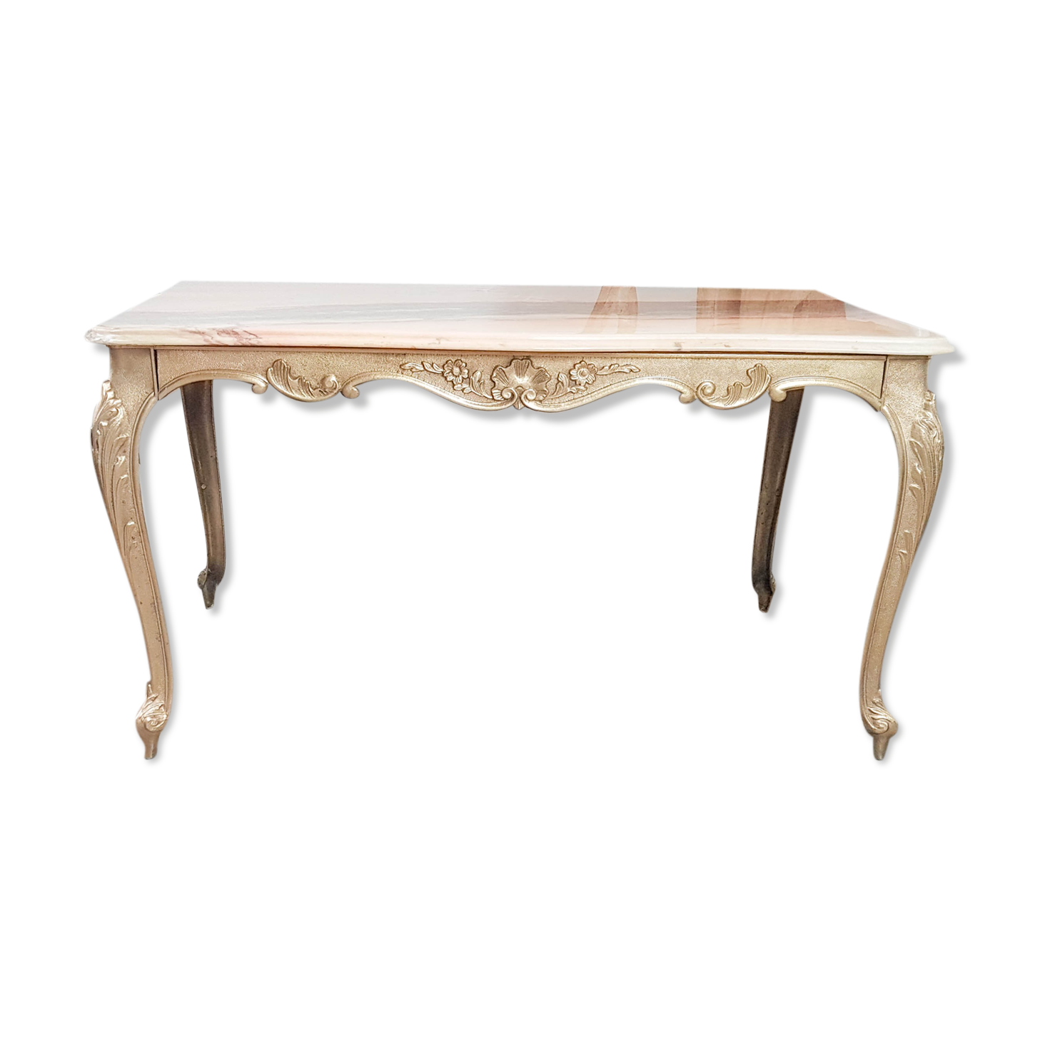 Louis XV coffee table in brass pink marble