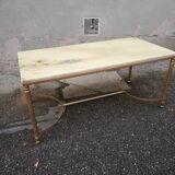 Vintage brass and beige marble coffee table