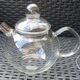 tea set: glass teapot + 4 cups + 4 saucers jeaner glas vintage